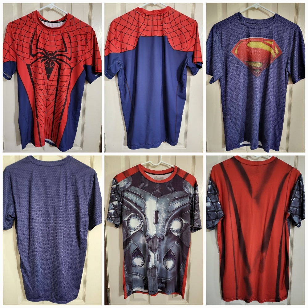 Lot of 3 Compression shirts Marvel and DC Comics ( Spider-Man, Superman, Thor)